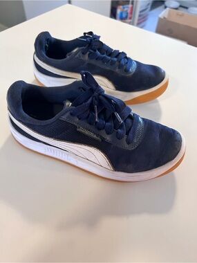 Puma Navy and White Low-Top Sneakers with Gum Sole